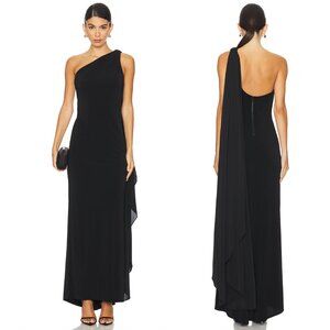 NEW Alice + Olivia Anja One Shoulder Draped Maxi Dress Black Formal Gown 4 Small